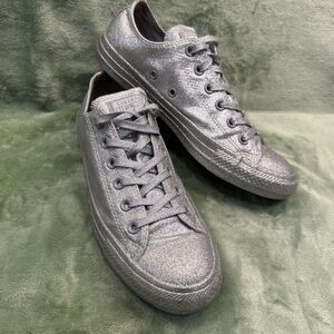 Converse Chuck Taylor All Star Sneakers Silver Glitter M7/W9 Shoe Glitzy Wedding